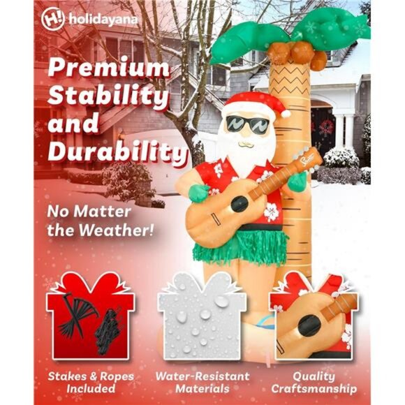 Christmas Inflatable. 8ft Hula Santa on Beach Giant Christmas Inflatable - Picture 5 of 7